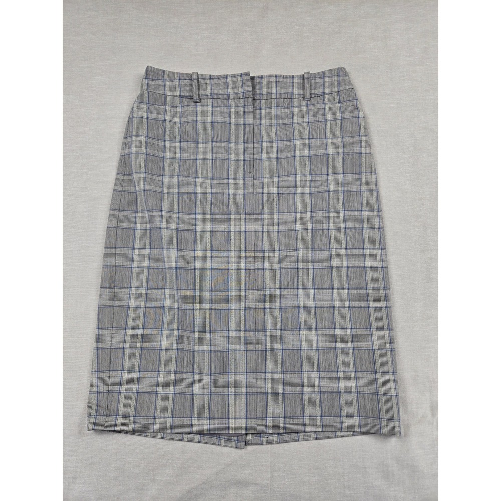 Theory Womens City Skirt Window Check Grey Blue Wool Blend Plaid Pencil Skirt 0